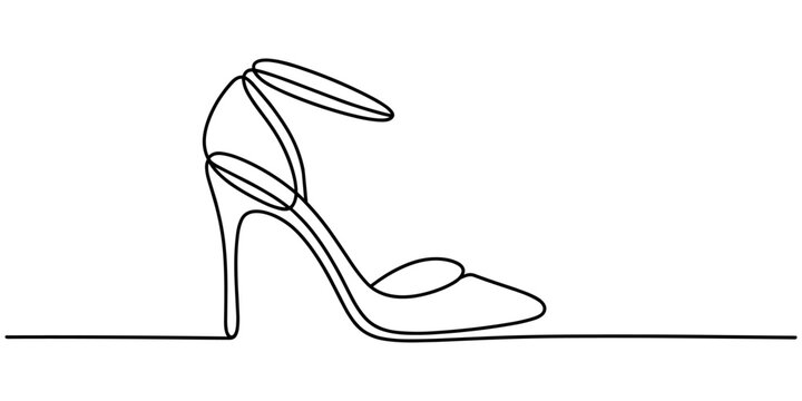 One line continuous drawing of elegant high heels for fashion and style concept, Elegant Highheel continuous one line drawing. Single line art illustration of lady flat shoe. Editable vector