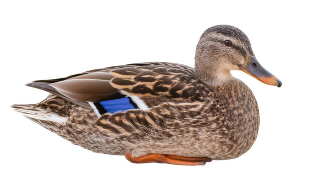 Mallard duck female bird with brown plumage and blue speculum