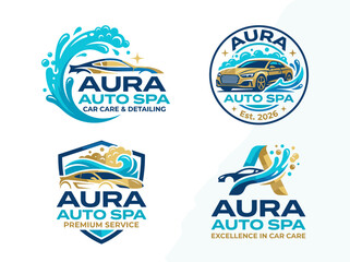 Obraz premium Aura Auto Spa Logo Collection – Premium Car Wash, Auto Detailing and Automotive Branding Templates