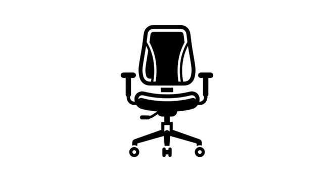 Minimalist professional ergonomic black office chair vector image featuring adjustable armrests rolling swivel wheels and comfortable back support isolated on white background