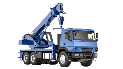 Blue mobile crane truck with extended boom and hook © Laura