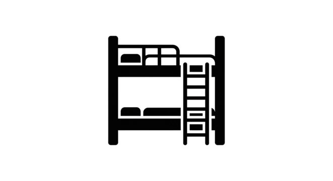 A functional bunk bed vector image featuring two levels and a ladder, ideal for children's bedrooms, hostels, and space-saving home furniture design.