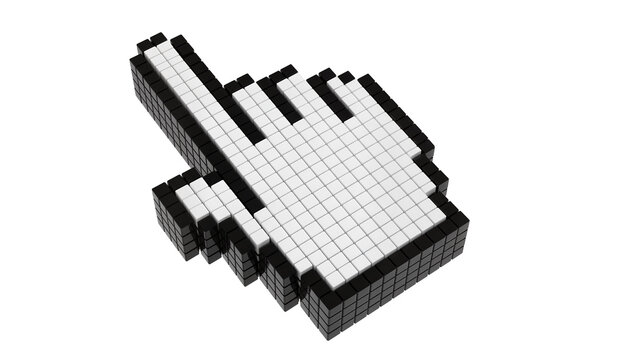3D pixelated hand cursor pointer made of cubes