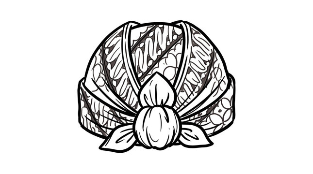 Detailed Line Art Illustration of a Traditional Indonesian Blangkon Hat.