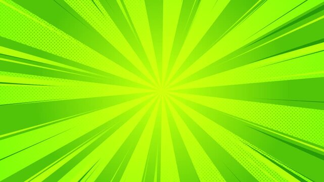 sunburst and comic zoom lines with dots on green background animation,sun rays blank abstract summer social media motion design element