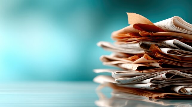 A neatly stacked pile of old newspapers captures a sense of nostalgia, representing the passage of time and the evolution of media in a fast-paced digital world.