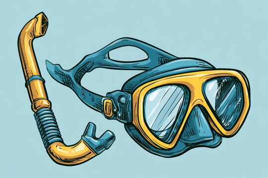 Snorkeling mask and snorkel set resting on a neutral background in a sharp focus macro shot for tropical travel marketing