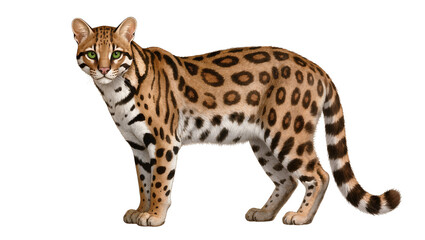 Fototapeta premium Ocelot wild cat with spotted fur and green eyes