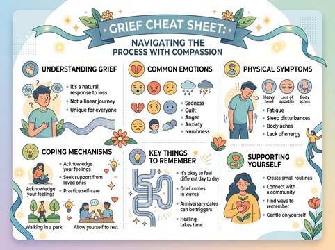 grief cheat sheet, infographic illustration