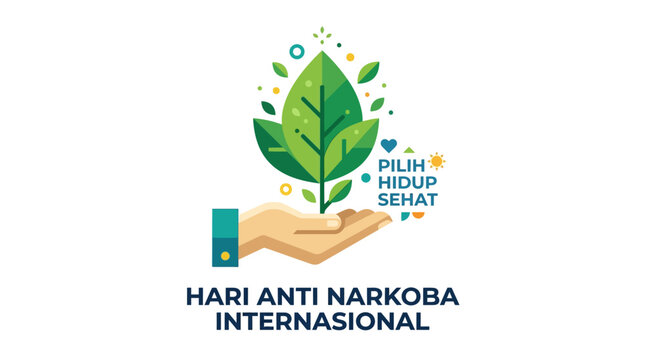 International Anti Narcotics Day Illustration With Hand Holding Green Leaf Plant Symbolizing Choose Healthy Life Pilih Hidup Sehat And Drug Free Future For Hari Anti Narkoba Internasional Campaign Now