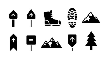 Fototapeta premium Hiking trail markers and mountain symbols illustration.