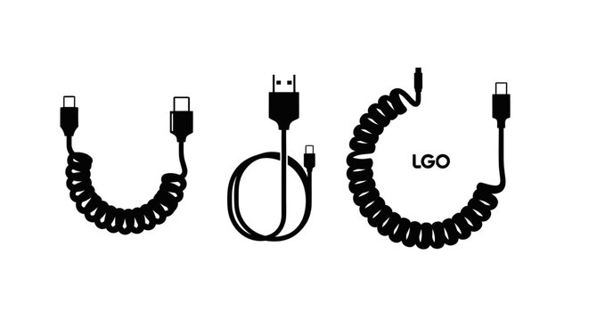 Three coiled charging cables with USB and USBC connectors.