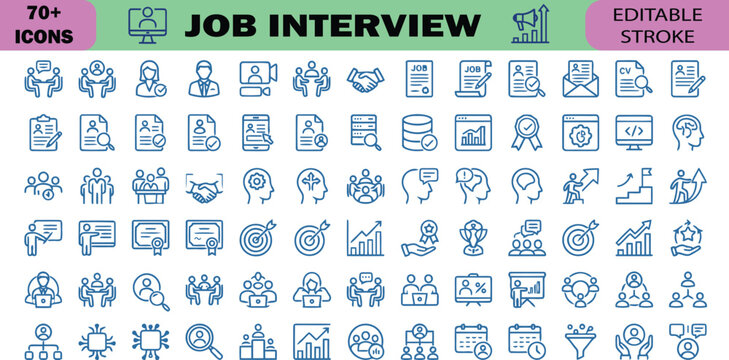 Job interview icons set editable stroke