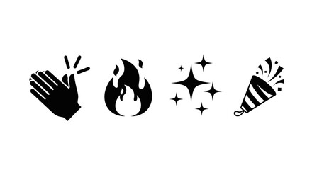 Fototapeta premium Celebration Icons Set Clapping Fire Sparkle Confetti.