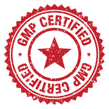gmp certified red grunge round stamp. gmp certified stamp