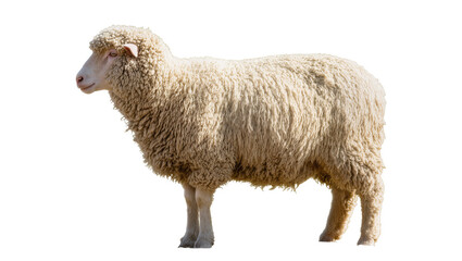 Naklejka premium Fluffy white sheep standing profile view
