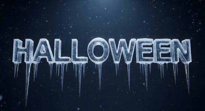 Halloween 3d text with ice texture and icicles on dark background