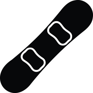 Black Snowboard Silhouette with White Outline and Bindings on White Background