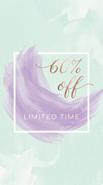 Abstract pastel background with a white frame showcasing "60% off limited time", symbolizing a sale or special offer