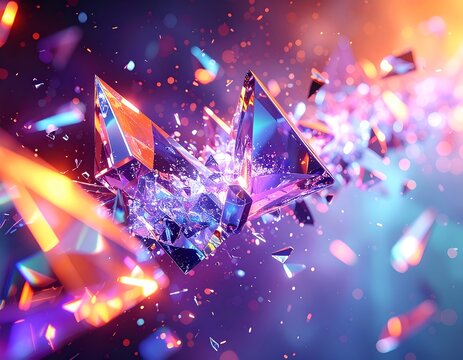 Exploding holographic glass shards abstract background
