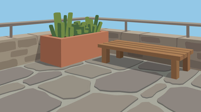 Outdoor Terrace With Simple Planter and Stone Pavement
