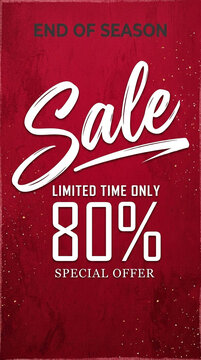 Textured red background with "End of Season Sale" and "80% Special Offer" text, symbolizing discounts and limited-time promotions