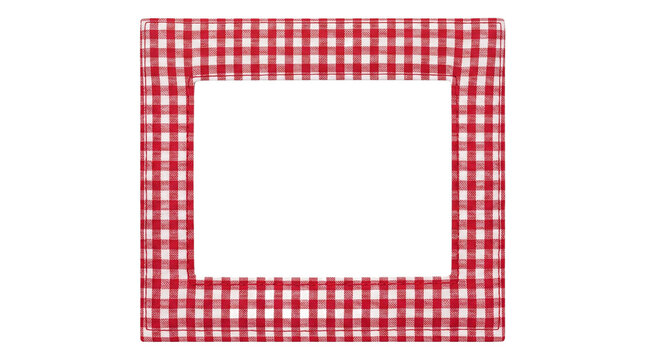 Gingham Border, Fabric Frame, Red and white checkered fabric border frame, isolated on transparent background