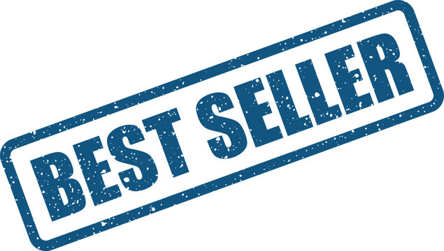 Blue grunge rubber stamp with best seller text highlighting a popular product or top performing item