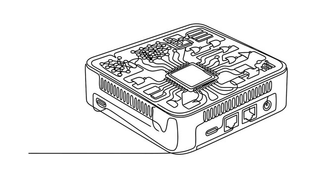 Modern single-board computer with visible circuitry, CPU, and ports