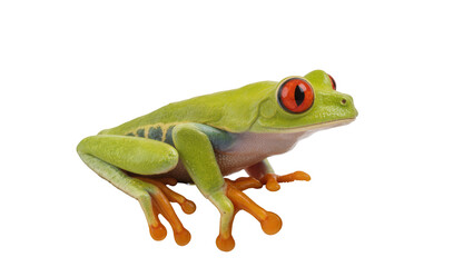 Fototapeta premium Green red-eyed tree frog with orange feet and toes