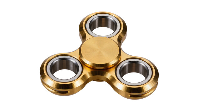Gold metal three-arm spinner toy with silver bearings