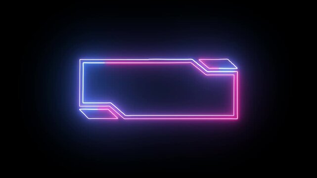 Neon rectangular frames with shining effects on Black background. Square box with neon lines. neon box pattern. Neon digital hud lights wiggle on black background. 