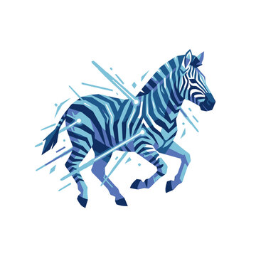 Blue Zebra Running Fast Energetically Outside.