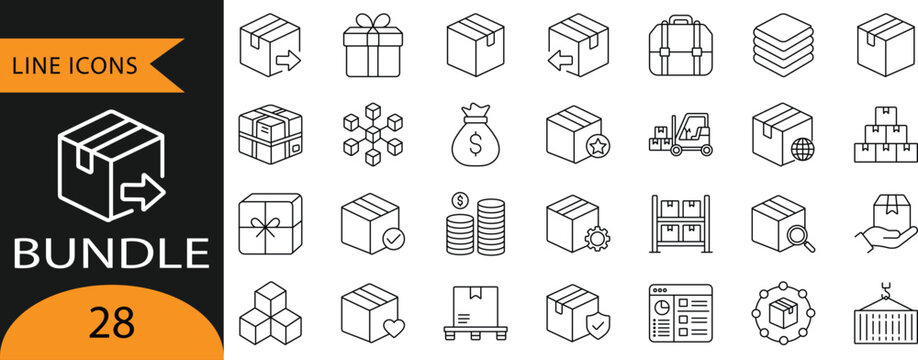 bundle, Logistics Shipping and Warehouse Delivery Line Icons Set.
