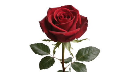 Fototapeta premium Single red rose with green leaves and stem