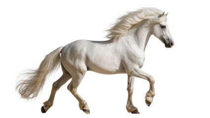 Majestic white horse with flowing mane and tail in motion © Paul