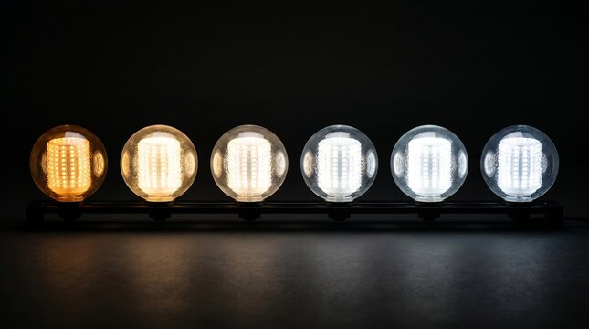 Row of led bulbs with different color temperature settings
