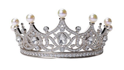 Ornate diamond and pearl tiara with intricate metalwork © Paul