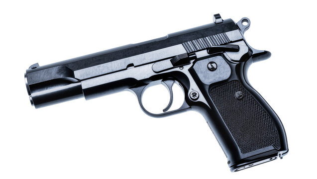 Black metal semi-automatic pistol with textured grip
