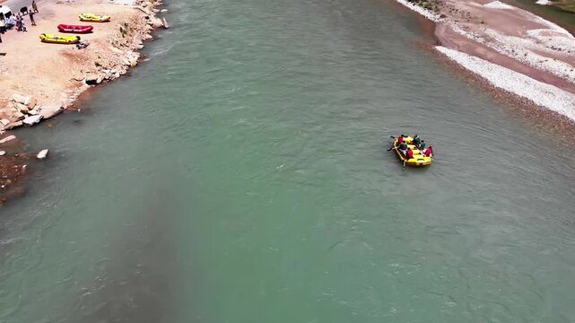 Aerial Drone Footage of River Rafting on Kunhar River, Naran, Pakistan
