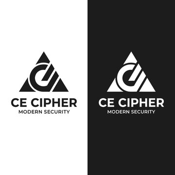 Modern Security Logo Design Featuring CE Cipher Text and Triangle Symbol.