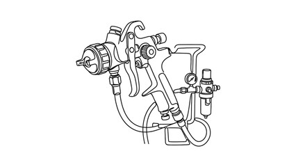 Fototapeta premium Professional Spray Gun Tool for Painting and Industrial Use - Line Art Illustration