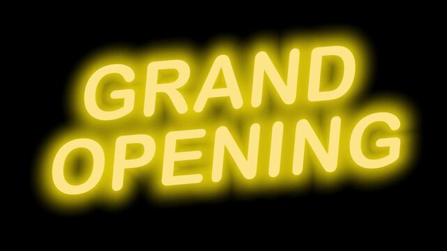 Glowing Gold Neon Sign 'GRAND OPENING' Seamless Loop with Clear Background, Perfect for Local Business Launch Promos