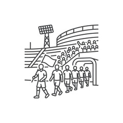Team of soccer players walking into the stadium. © Ikah