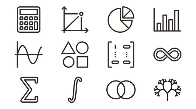 Set of mathematics and statistics line icons for education.