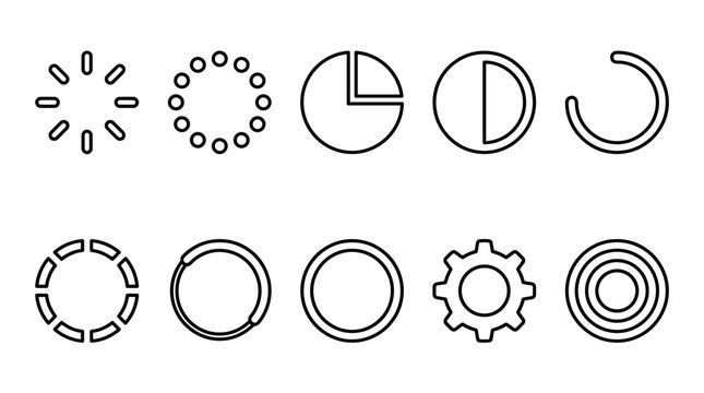 Set of ten circular loading progress and processing icons.