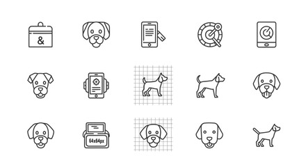 Dog breeds and pet care service line icons © Ciu