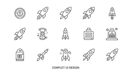 Space rocket and spacecraft line icon set. © Tonu