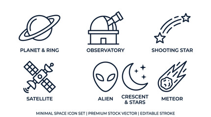 Minimal space and astronomy thin line icon set. © Tonu