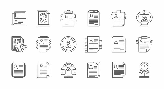 Human resources and resume business line icon set.